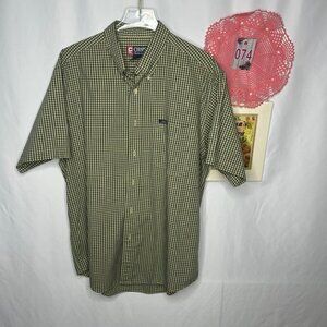 Chaps Button-Down Short Sleeve Shirt Black and Yellow Checkered Large
